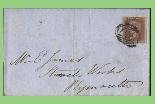 G.B. 1849 Queen Victoria 1d QH Red on cover, Newton Abbot to Plymouth