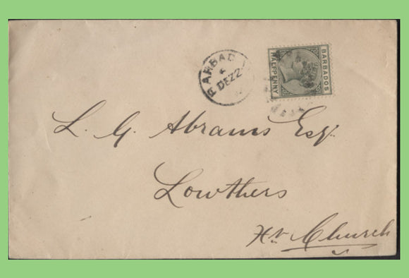 Barbados 1888 Queen Victoria ½d on cover, local use
