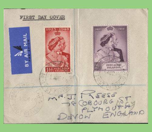 Pitcairn Islands 1949 KGVI Silver Wedding set on First Day Cover
