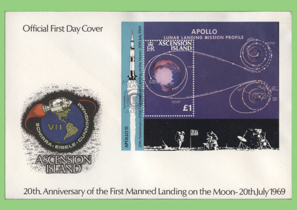 Ascension 1989 20th Anniversary of Moon Landing miniature sheet on First Day Cover