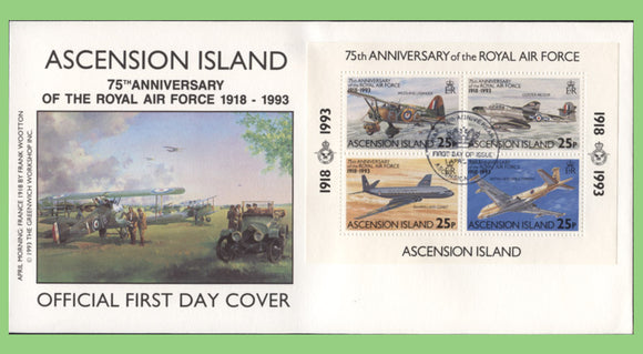 Ascension 1993 75th Anniversary of the Royal Air Force mini sheet on First Day Cover