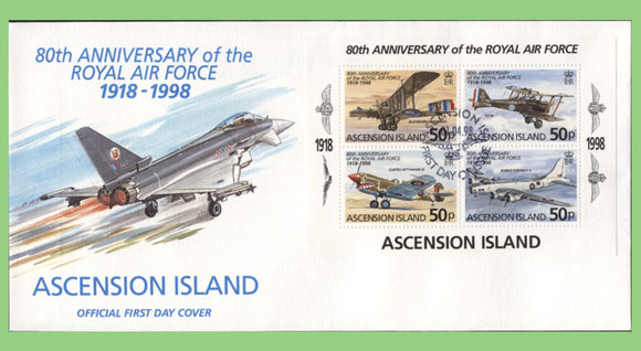 Ascension 1998 80th Anniversary of the RAF mini sheet on First Day Cover