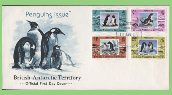 British Antarctic Territory 1979 Penguins set on First Day Cover. Halley Bay