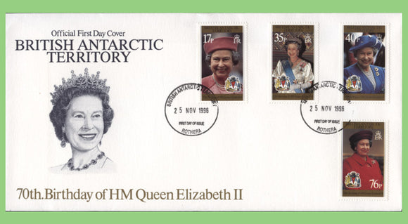 British Antarctic Territory 1996 QEII 70th Birthday set on First Day Cover. Rothera