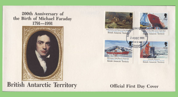 British Antarctic Territory 1991 Michael Faraday Anniversary,  set on First Day Cover. Faraday
