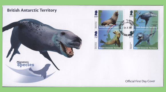 British Antarctic Territory 2018 Migratory Species, Seals set on First Day Cover. Port Lockroy