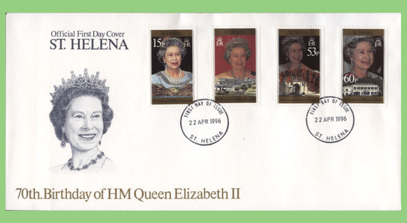 St Helena 1996 QEII 70th Birthday set on First Day Cover