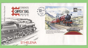 St Helena 1996 Capex Railway miniature sheet on First Day Cover