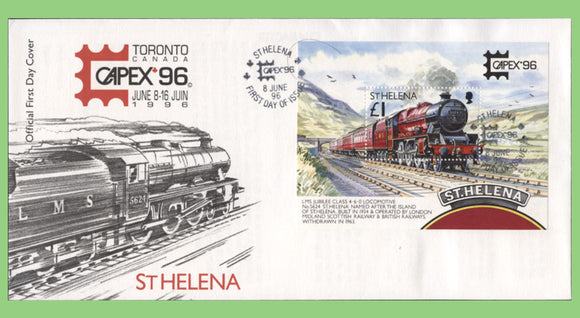 St Helena 1996 Capex Railway miniature sheet on First Day Cover