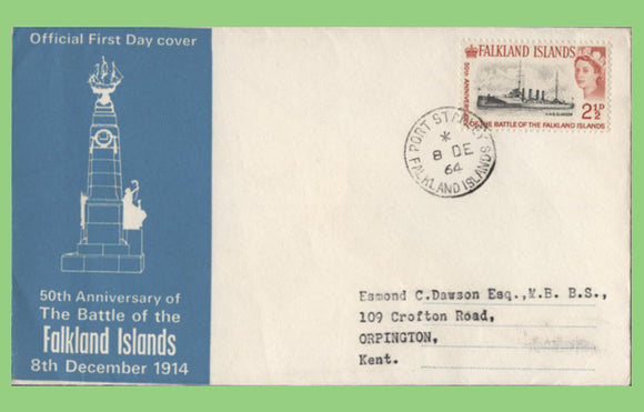 Falkland Island 1964 50th Anniversary 'Battle of the Falkland Islands' 2½d on official First Day Cover