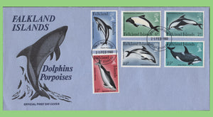 Falkland Islands 1980 Whales and Dolphins set on First Day Cover, Port Stanley