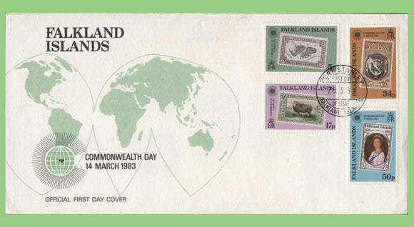 Falkland Islands 1983 Commonwealth Day set on First Day Cover, Port Stanley