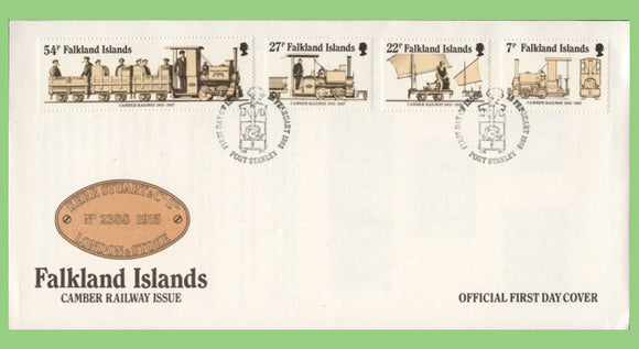 Falkland Islands 1985 Camber Railway Issue set on First Day Cover, Port Stanley