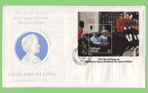 Falkland Islands 1985 Life & Times of Queen Mother m/s on First Day Cover, Port Stanley