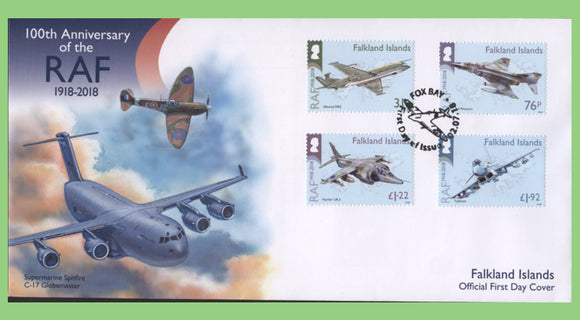 Falkland Islands 2018 100th Anniversary of RAF Aircrafts set on First Day Cover, Fox Bay