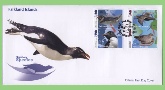 Falkland Islands 2018 Migratory Species set on First Day Cover, Fox Bay