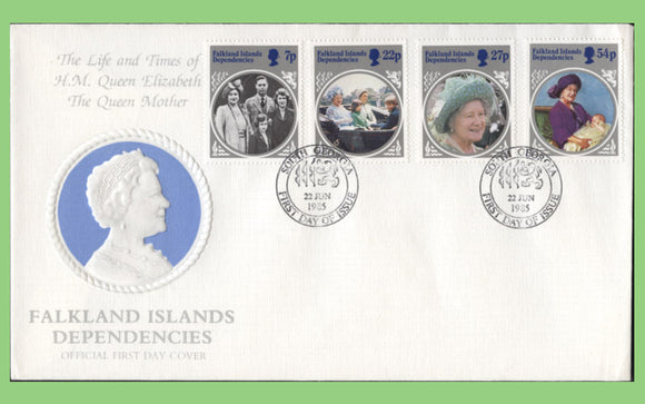 Falkland Island Dependencies 1985 Queen Mother set on First Day Cover