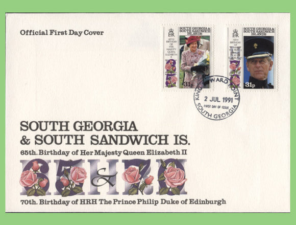 South Georgia & SSI 1991 QEII & Duke of Edinburgh Birthday set on First Day Cover