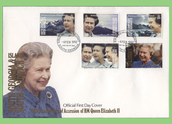 South Georgia & SSI 1992 QEII Accession set on First Day Cover, King Edward Point