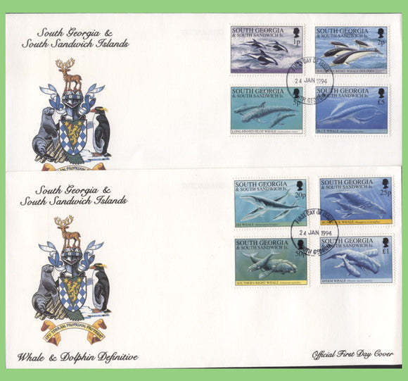 South Georgia & SSI 1994 Whales & Dolphins definitive set on three First Day Covers
