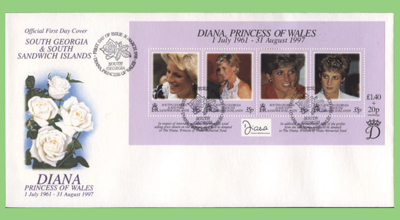 South Georgia & SSI 1998 Princess Diana miniature sheet on First Day Cover