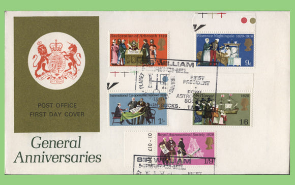 G.B. 1970 General Anniversaries set on Post Office First Day Cover, Sir William Herschel, Slough