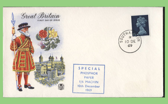 G.B. 1969 1/6 Machin definitive (Phosphor Paper) on Stuart First Day Cover, Southampton