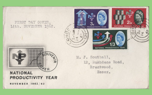 G.B. 1962 National Productivity Year set on First Day Cover, London