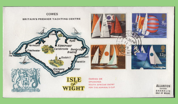 G.B. 1975 Sailing set on First Day Cover, Cowes I.O.W cds + carried on 'Omuramba' cachet