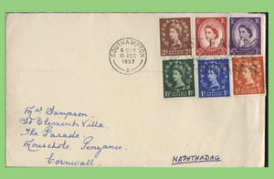 G.B. 1957 QEII Phosphor Graphite Wildings on cover, Southampton to Cornwall