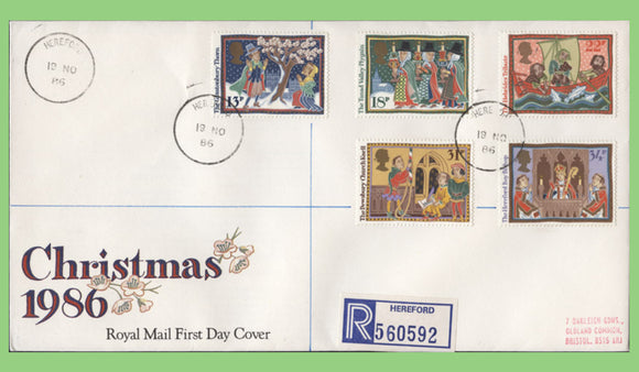 G.B. 1986 Christmas set on Royal Mail First Day Cover, Hereford cds