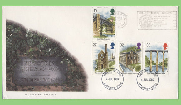 G.B. 1989 Industrial Archeology on Royal Mail First Day Cover, Collect British stamps slogan