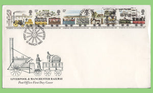 G.B. 1980 Liverpool & Manchester Railway set on Post Office First Day Cover, 150 Years Mail by Rail Slogan