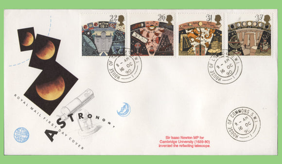 G.B. 1990 Astronomy set on Royal Mail First Day Cover, House of Commons cds