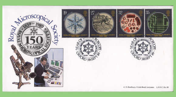 G.B. 1989 Microscopes set on Bradbury First Day Cover, Year of the Microscope, Oxford