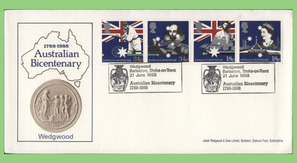 G.B. 1988 Australian Bicentenary on official Arlington/Wedgwood official First Day Cover, Stoke on Trent