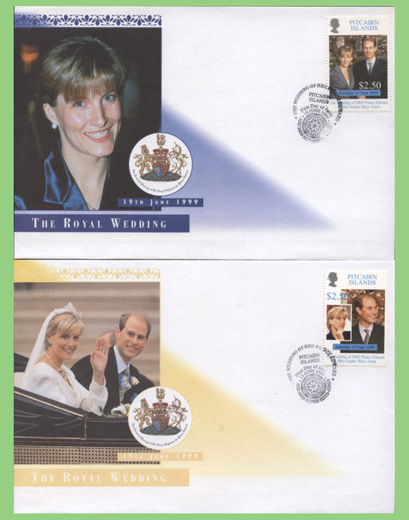 Pitcairn Islands 1999 Prince Edward & Sophie Rhys Jones Royal Wedding set on two First Day Covers