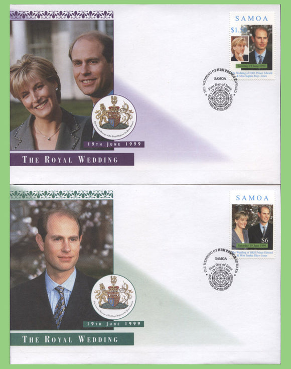 Somoa 1999 Prince Edward & Sophie Rhys Jones Royal Wedding set on two First Day Covers