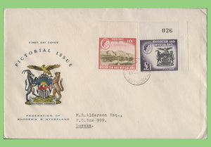 Rhodesia and Nyasaland 1959 QEII 10/- & £1 definitive on First Day Cover