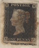 G.B. 1841 Queen Victoria 1d Black KJ with red Maltese Cross on cover, London