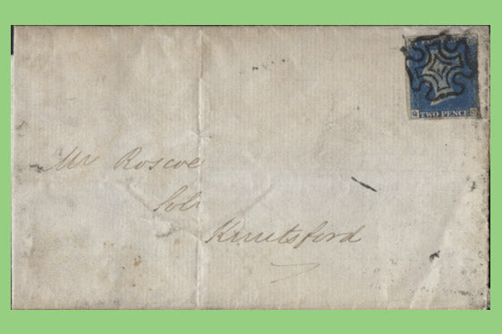 G.B. 1840 Queen Victoria 2d Blue with black Maltese Cross on cover, Warrington to Knutsford