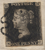 G.B. 1841 Queen Victoria 1d Black NC with black Maltese Cross on cover, Bridlington to Sheffield