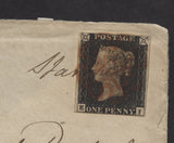 G.B. 1840 Queen Victoria 1d Black with red Maltese Cross on cover, Hitchin to London