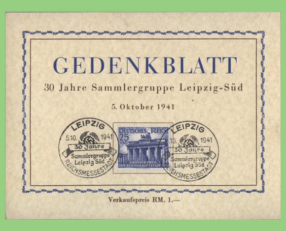 Germany (Deutsches Reich) 1941 Mi No. 803 on 'Gedankblatt' (Card), Sammlergruppe Leipzig-Sud