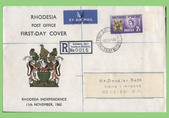 Rhodesia 1965 2/6 Independence Stamp on First Day Cover