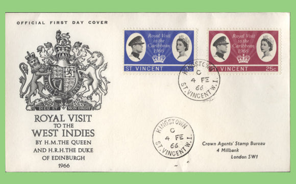 St Vincent 1966 Royal Visit to the West Indies set on First Day Cover
