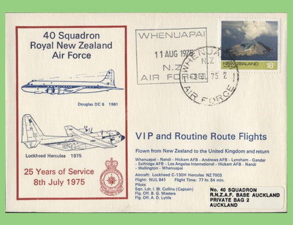 New Zealand 1975 40 Squadron RNZ AF 25 Years Service flown cover