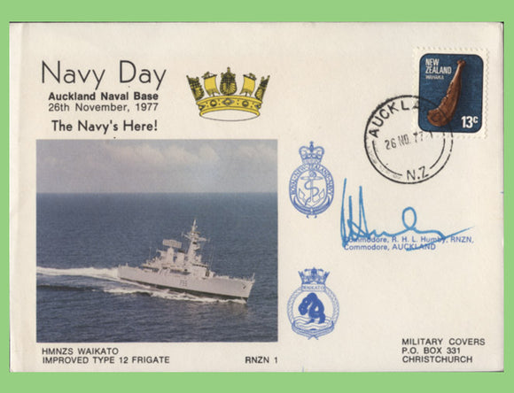 New Zealand 1977 Navy Day, Auckland Naval Base, Cmd. RHL Humby signed cover