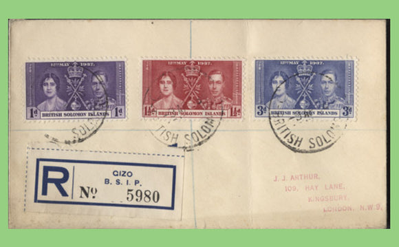 British Solomon Islands 1937 KGVI Coronation set on registered cover