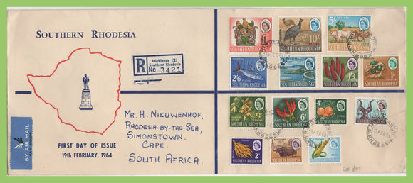 Southern Rhodesia 1964 QEII Definitives to £1 on large First Day Cover